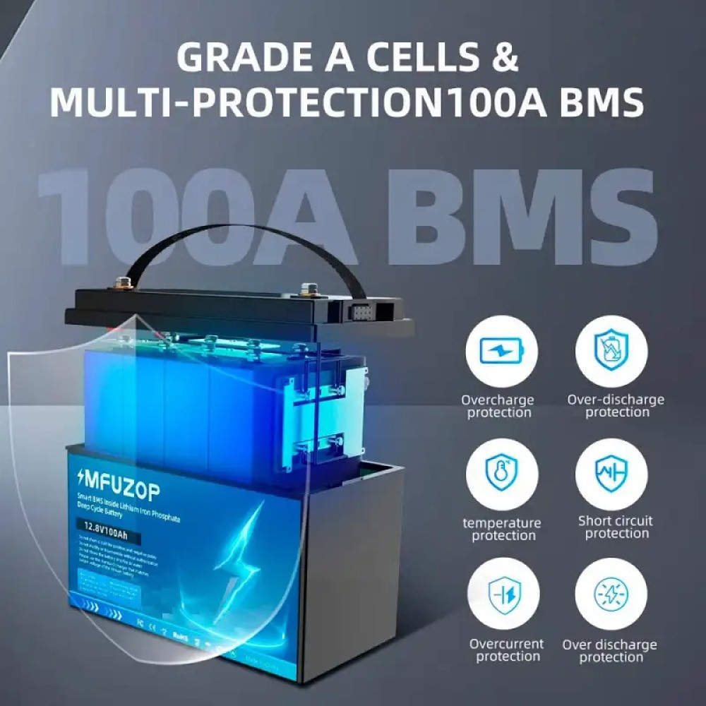 Аккумулятор 100Ah 12V BMS литий-железо-фосфатный LiFePO4 MFUZOP