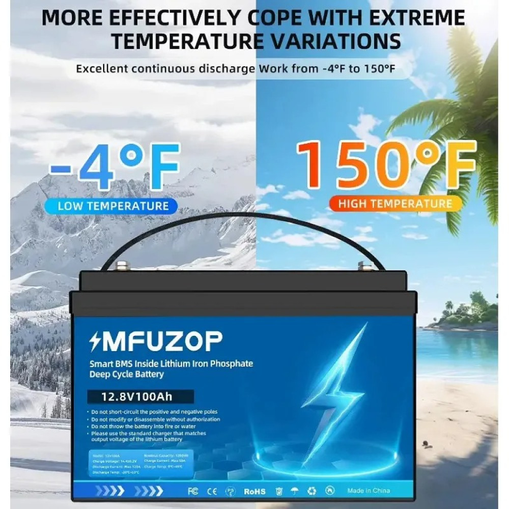 Аккумулятор 100Ah 12V BMS литий-железо-фосфатный LiFePO4 MFUZOP