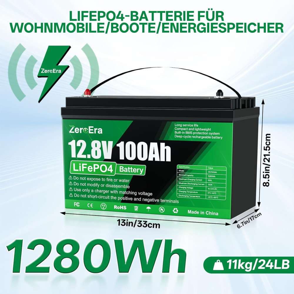 Аккумулятор LiFePO4 12.8V 100Ah (1280Wh) с BMS 100A Zero Era