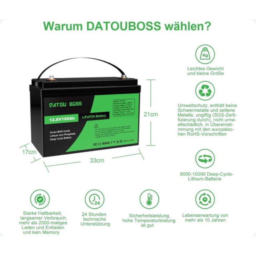 Аккумулятор LiFePO4 100Ah 12V BMS литий-железо-фосфатный Datou Boss 