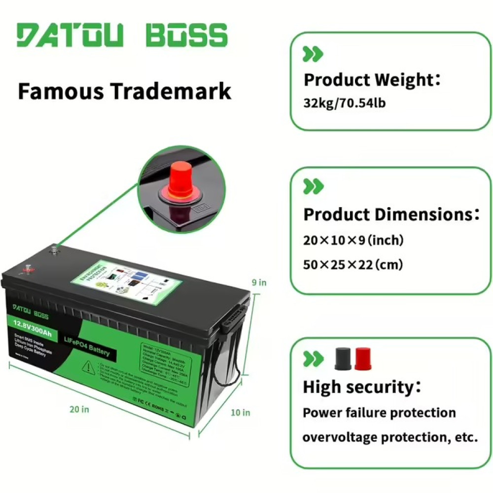 Аккумулятор LiFePO4 300Ah 12.8V BMS литий-железо-фосфатный Datou Boss 