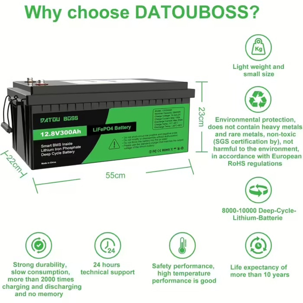 Аккумулятор LiFePO4 300Ah 12.8V BMS литий-железо-фосфатный Datou Boss 
